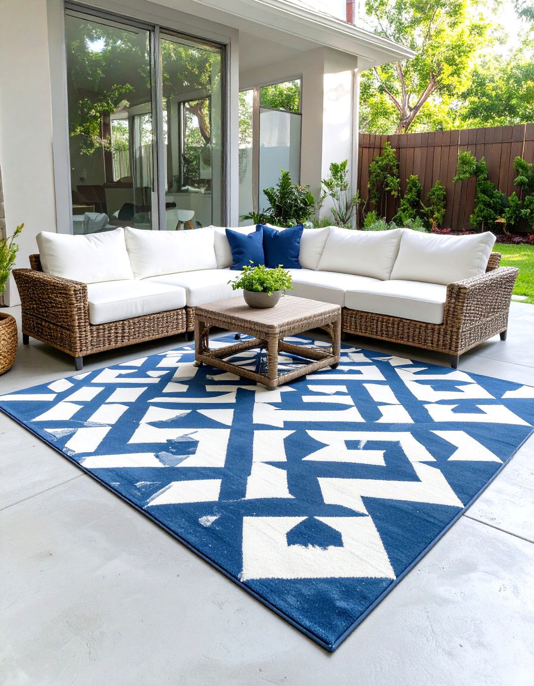 Small Backyard Patio with an Outdoor Rug - 30 small back yard patio ideas