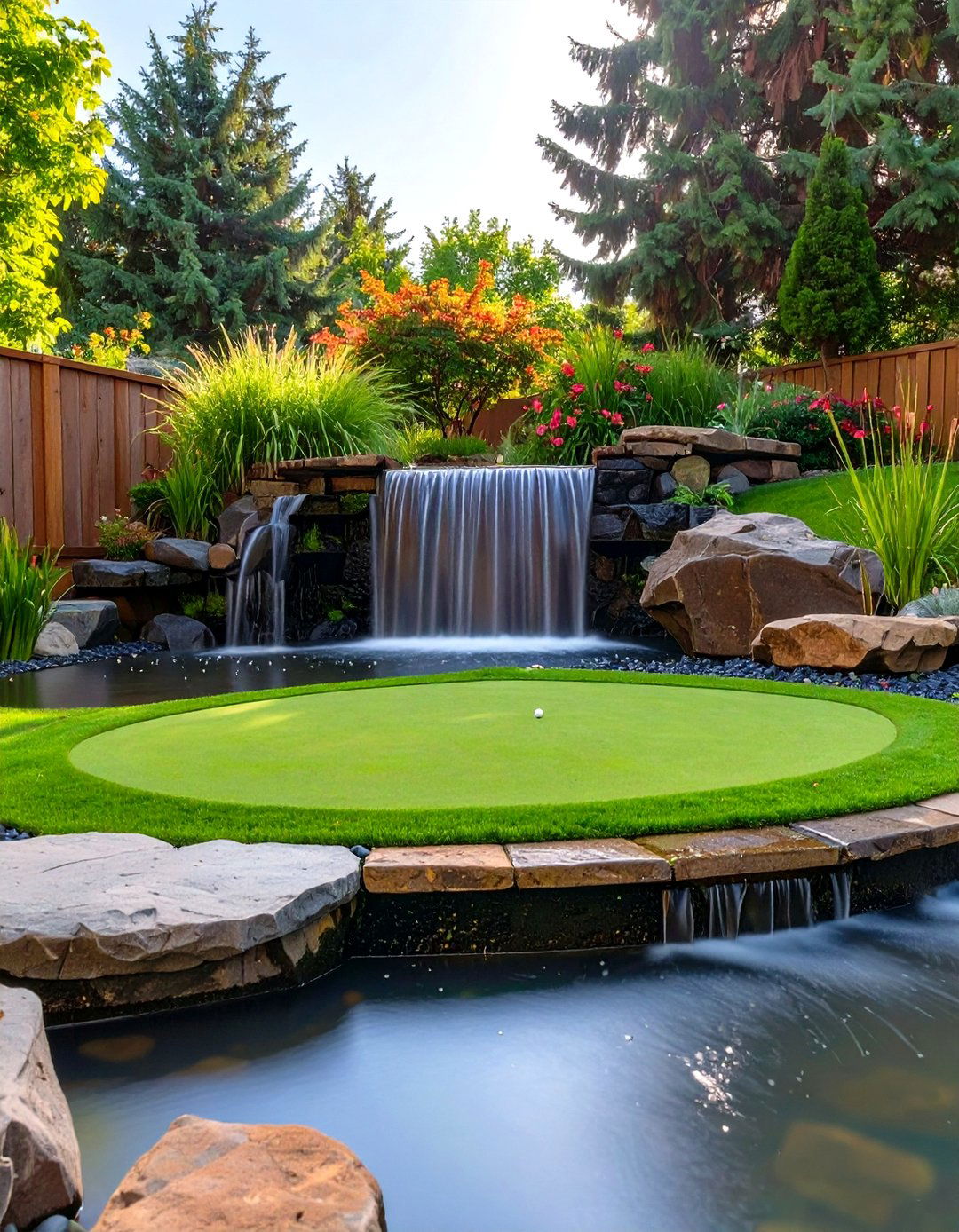 Small Backyard Putting Green with a Water Hazard - 30 small backyard putting green ideas