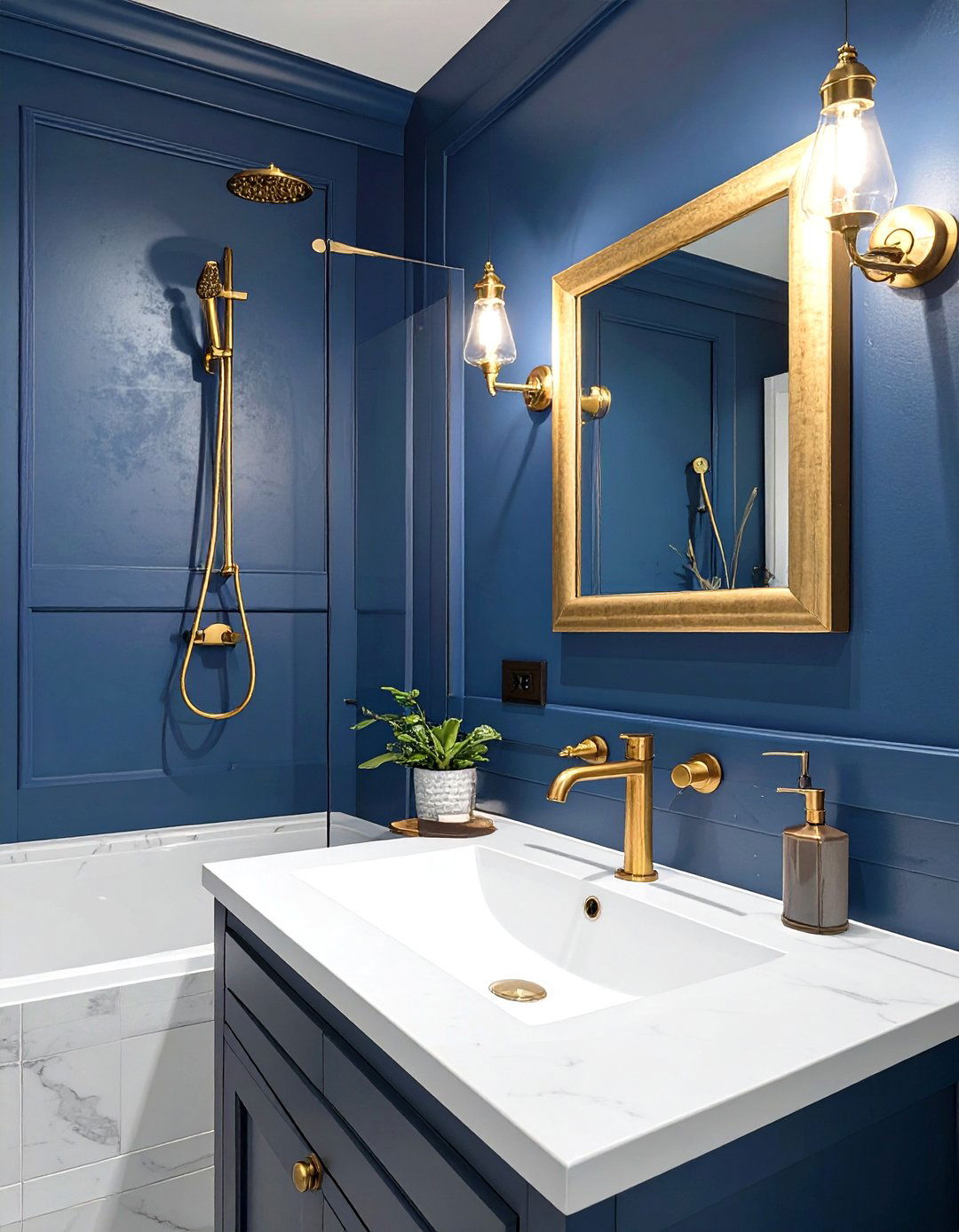 Small Bathroom Warm Metallic Accents - 30 small bathroom trends 2025