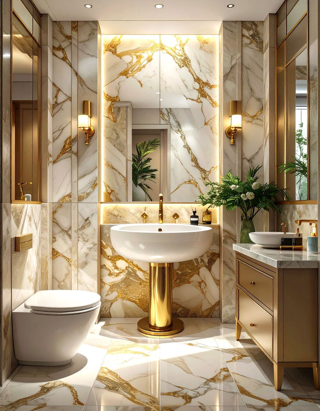 Small Bathroom with Floor to Ceiling Marble Slabs - 30 small modern luxury bathroom design ideas