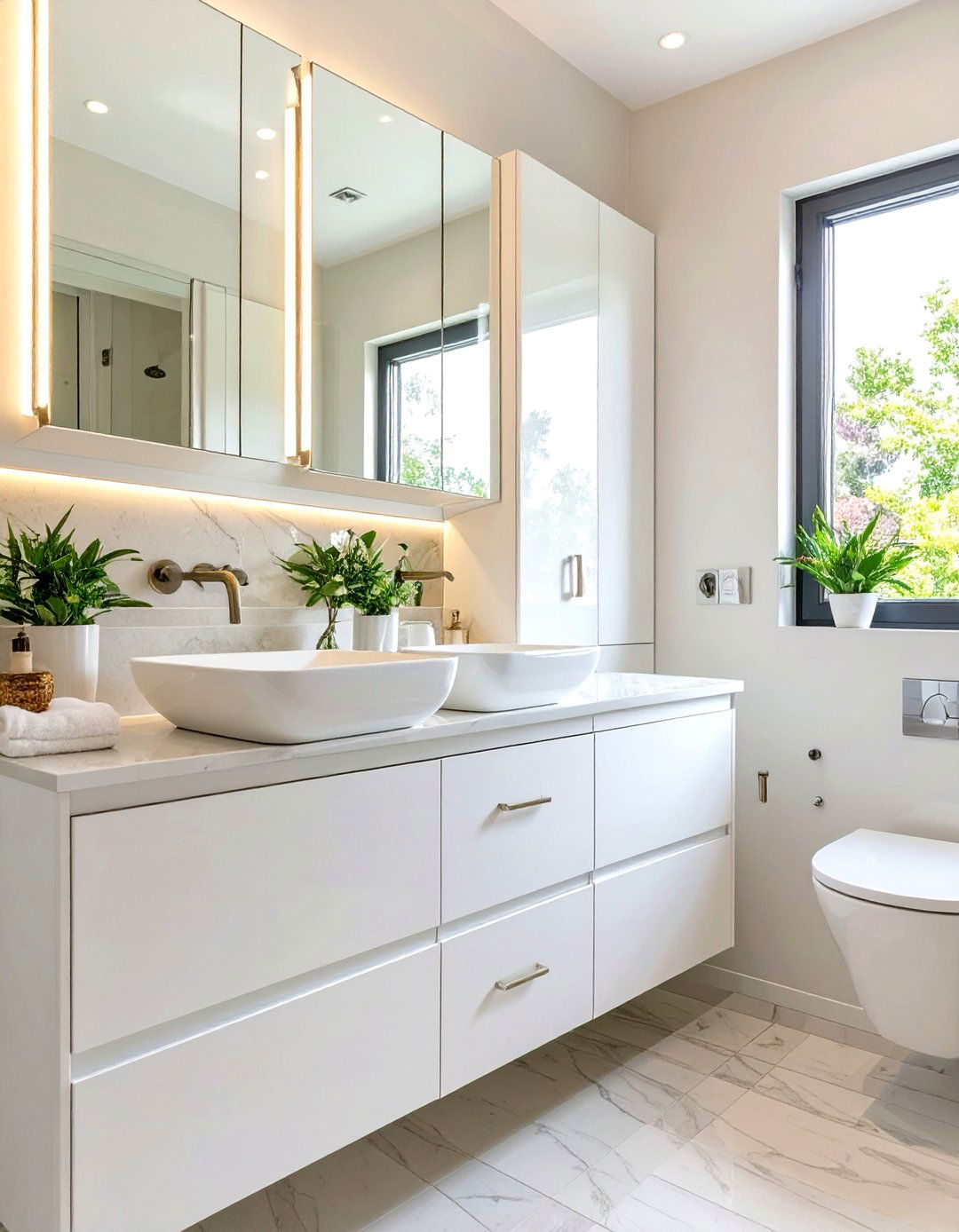 Small Bathroom with High Gloss Cabinetry - 30 small modern luxury bathroom design ideas