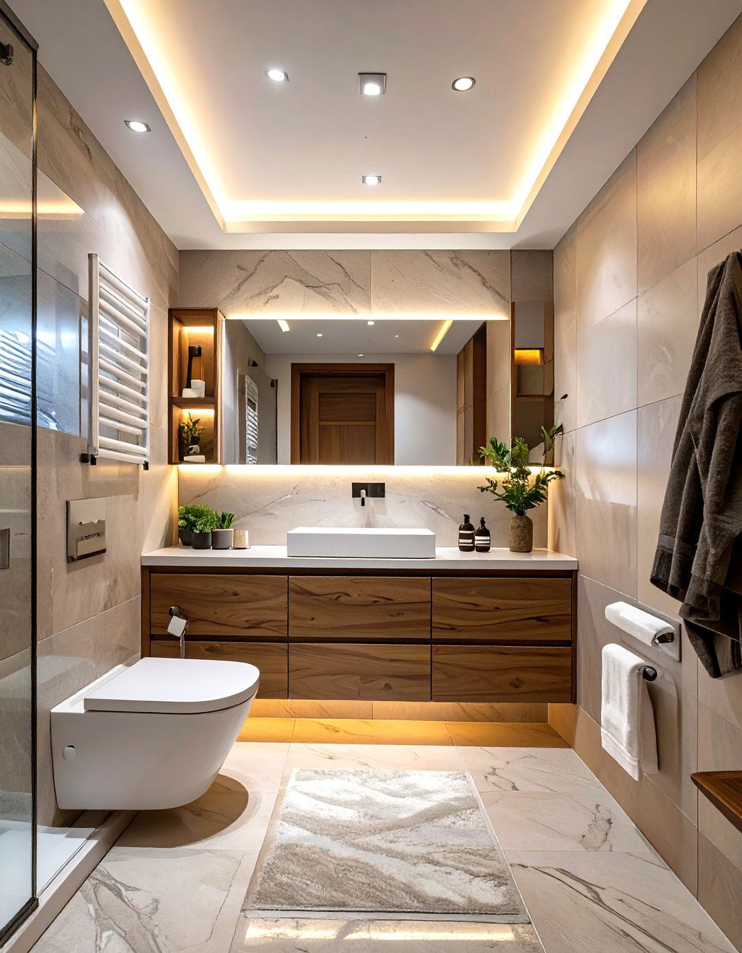 Small Bathroom with Integrated Lighting Design - 30 small modern luxury bathroom design ideas