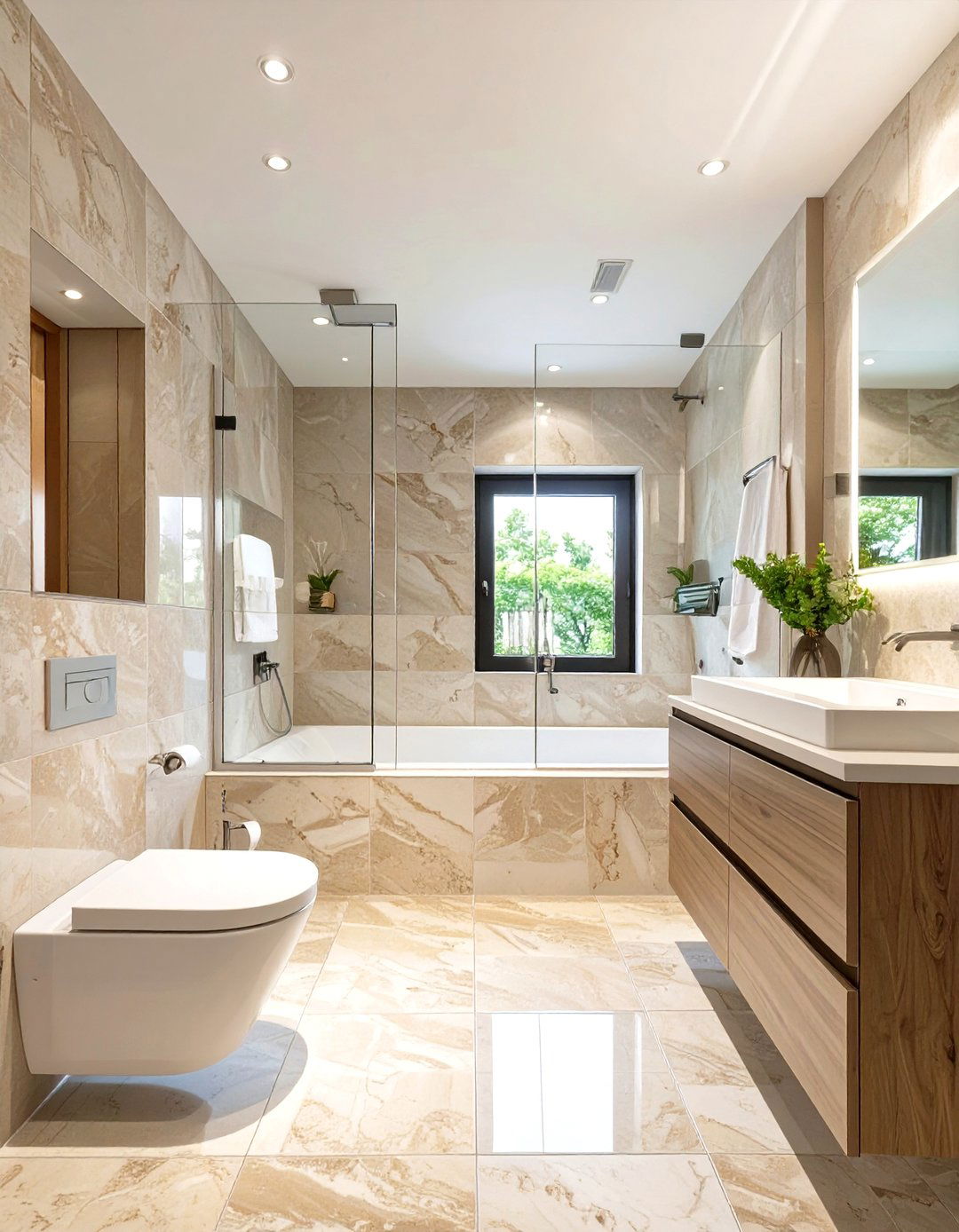 Small Bathroom with Large Format Porcelain Tiles - 30 small modern luxury bathroom design ideas