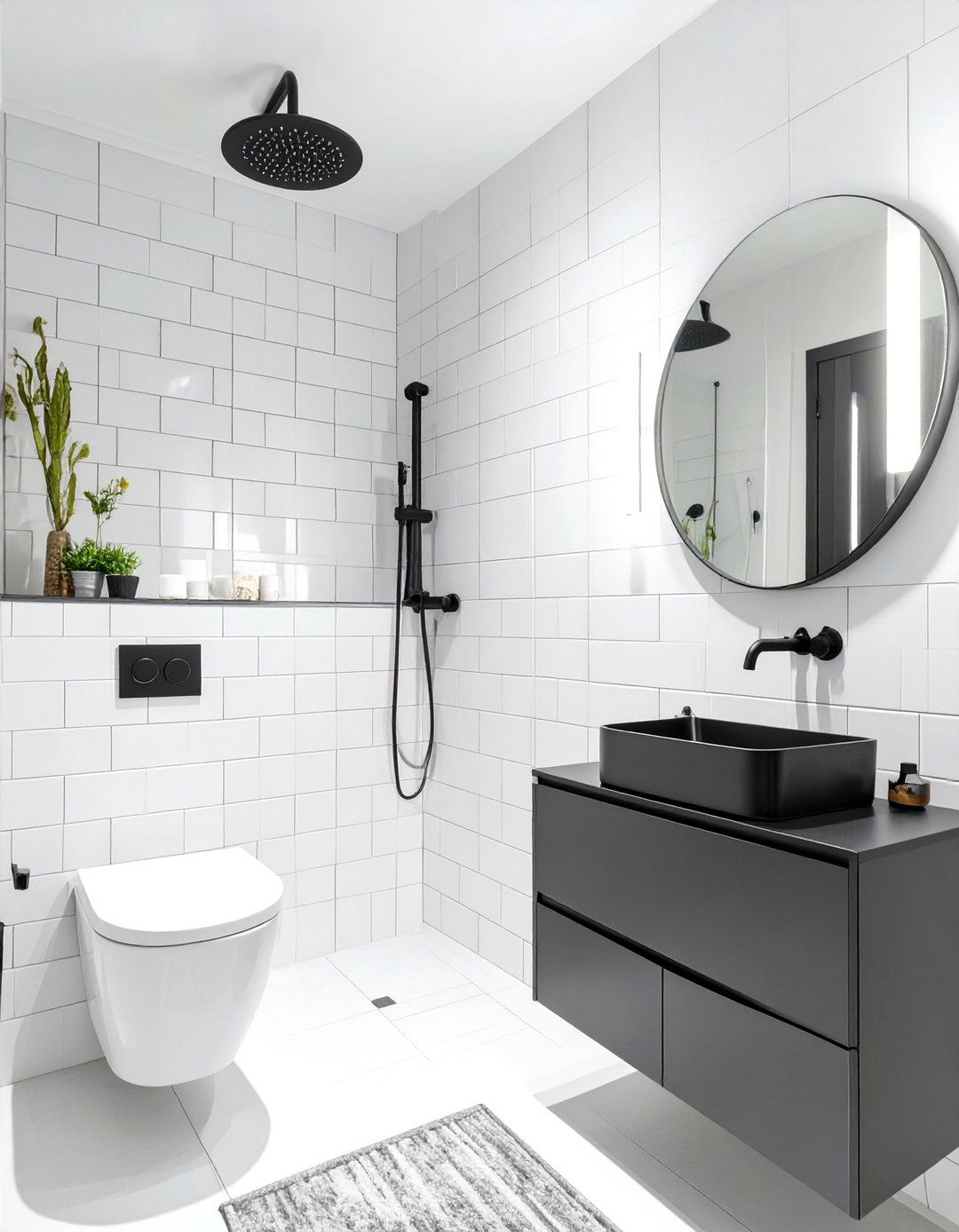 Small Bathroom with Matte Black Fixtures - 30 small modern luxury bathroom design ideas