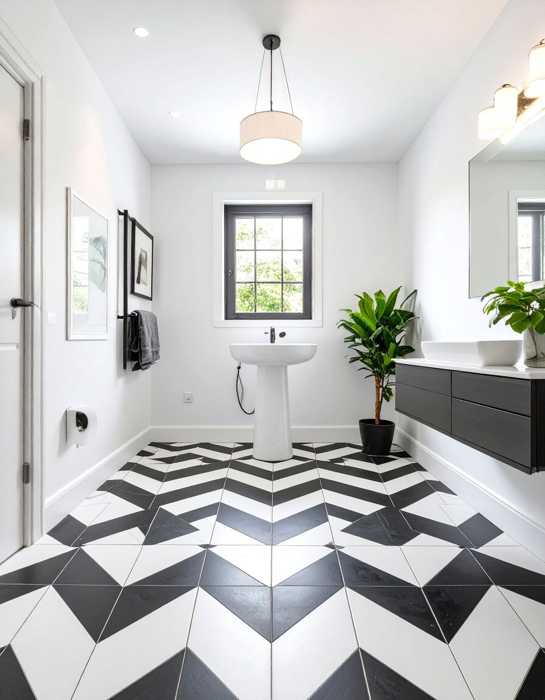 Small Bathroom with Patterned Floor Tiles - 30 small modern luxury bathroom design ideas