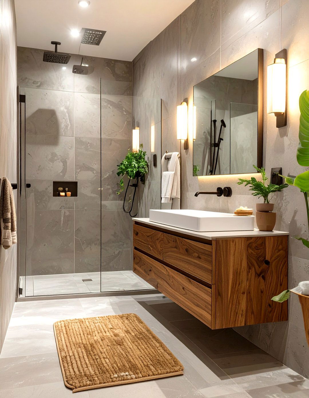 Small Bathroom with Warm Wood Accents - 30 small modern luxury bathroom design ideas