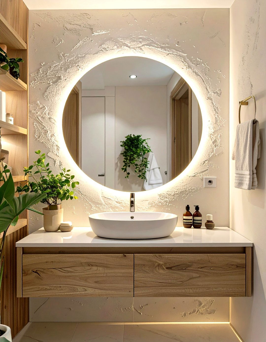 Small Bathroom with a Large Backlit LED Mirror - 30 small modern luxury bathroom design ideas