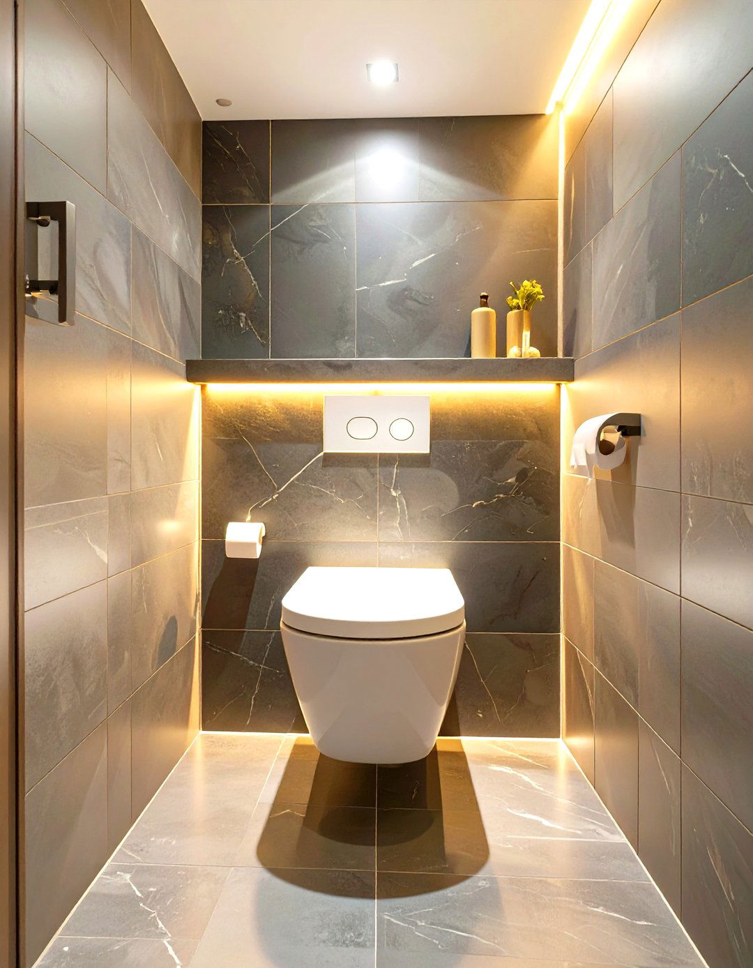 Small Bathroom with a Wall Hung Smart Toilet - 30 small modern luxury bathroom design ideas