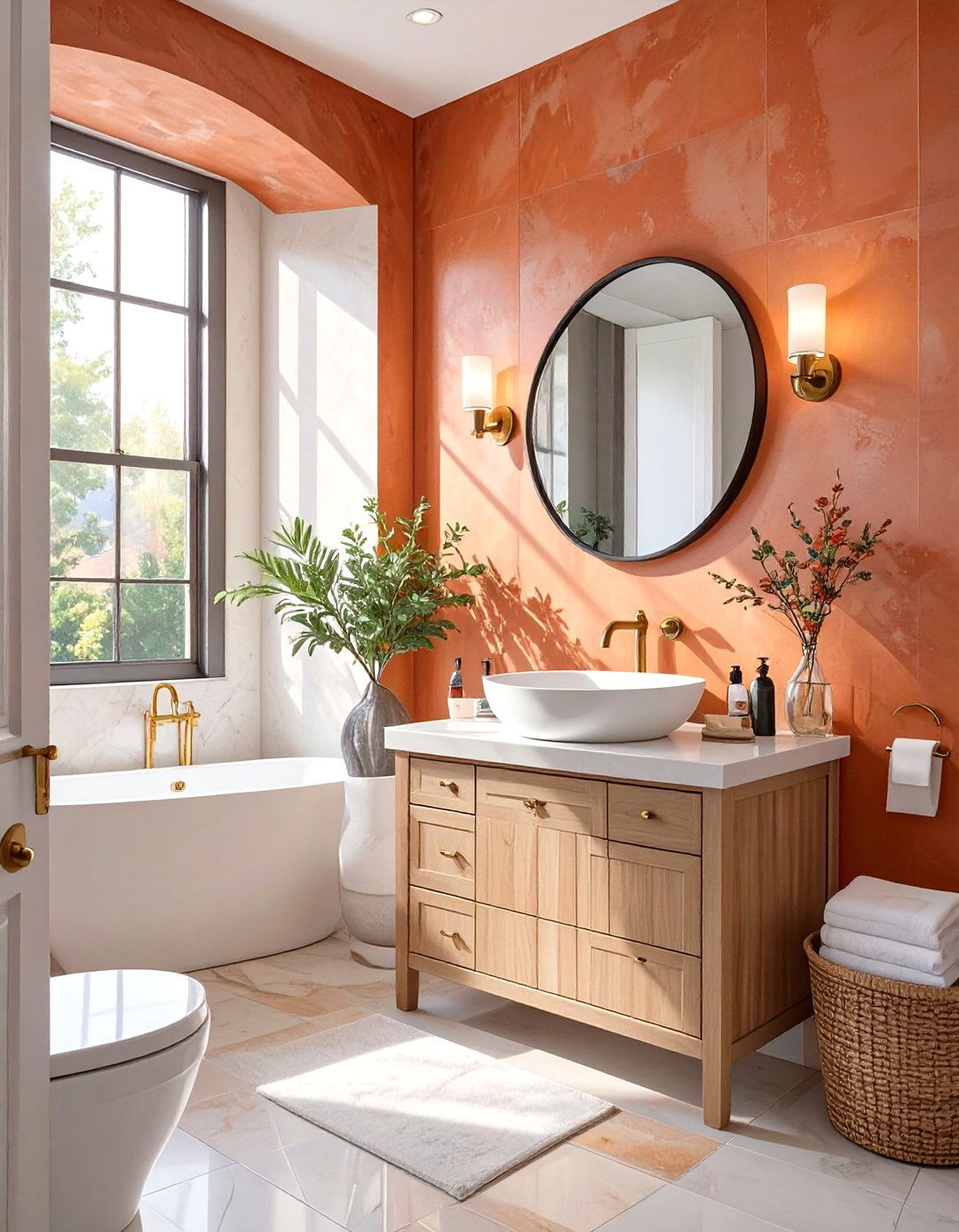 Small Bathrooms with Earthy Terracotta Tones - 30 small bathroom color trends 2025
