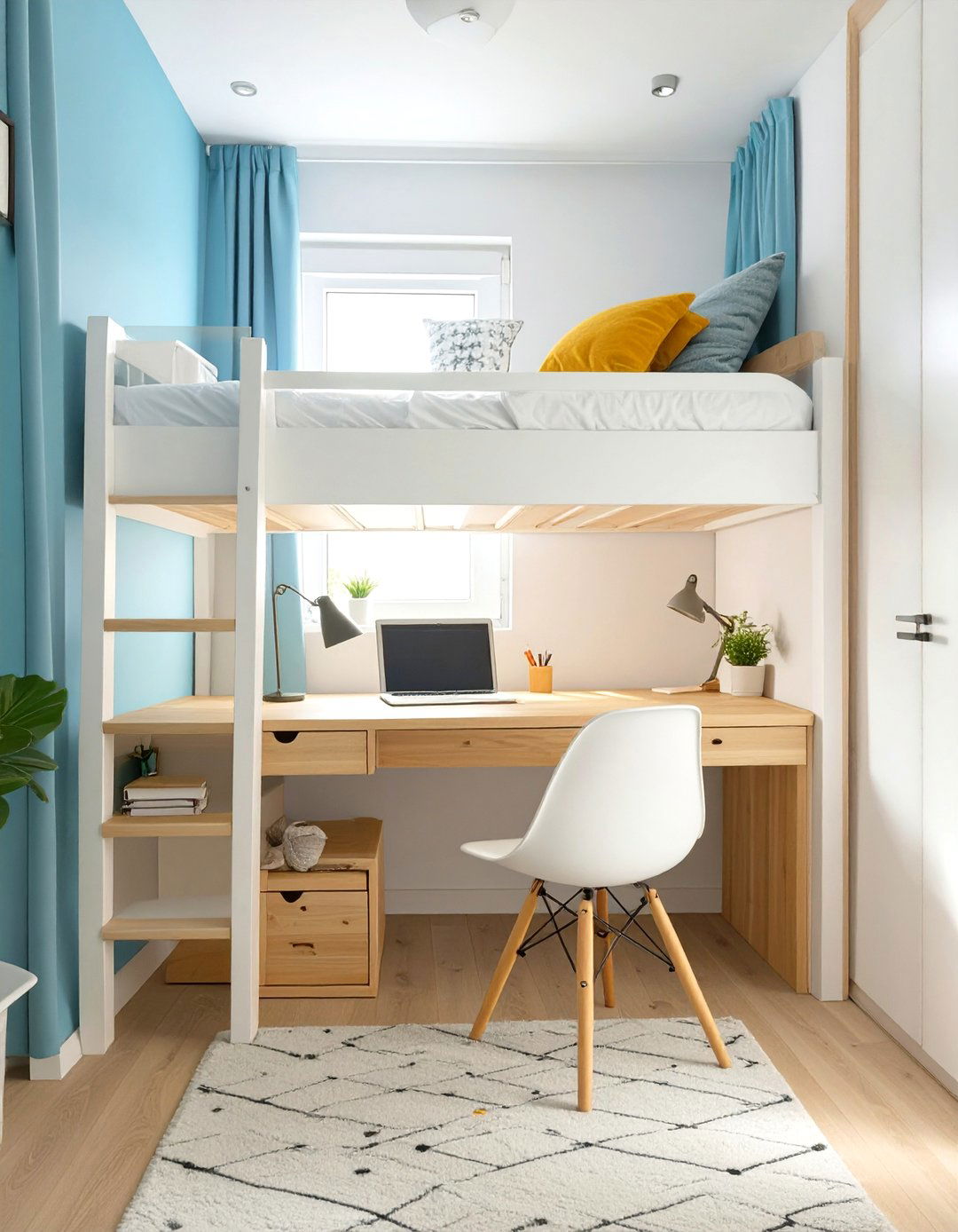 Small Bedroom Loft Bed with a Desk Below - 30 small bedroom decorating ideas