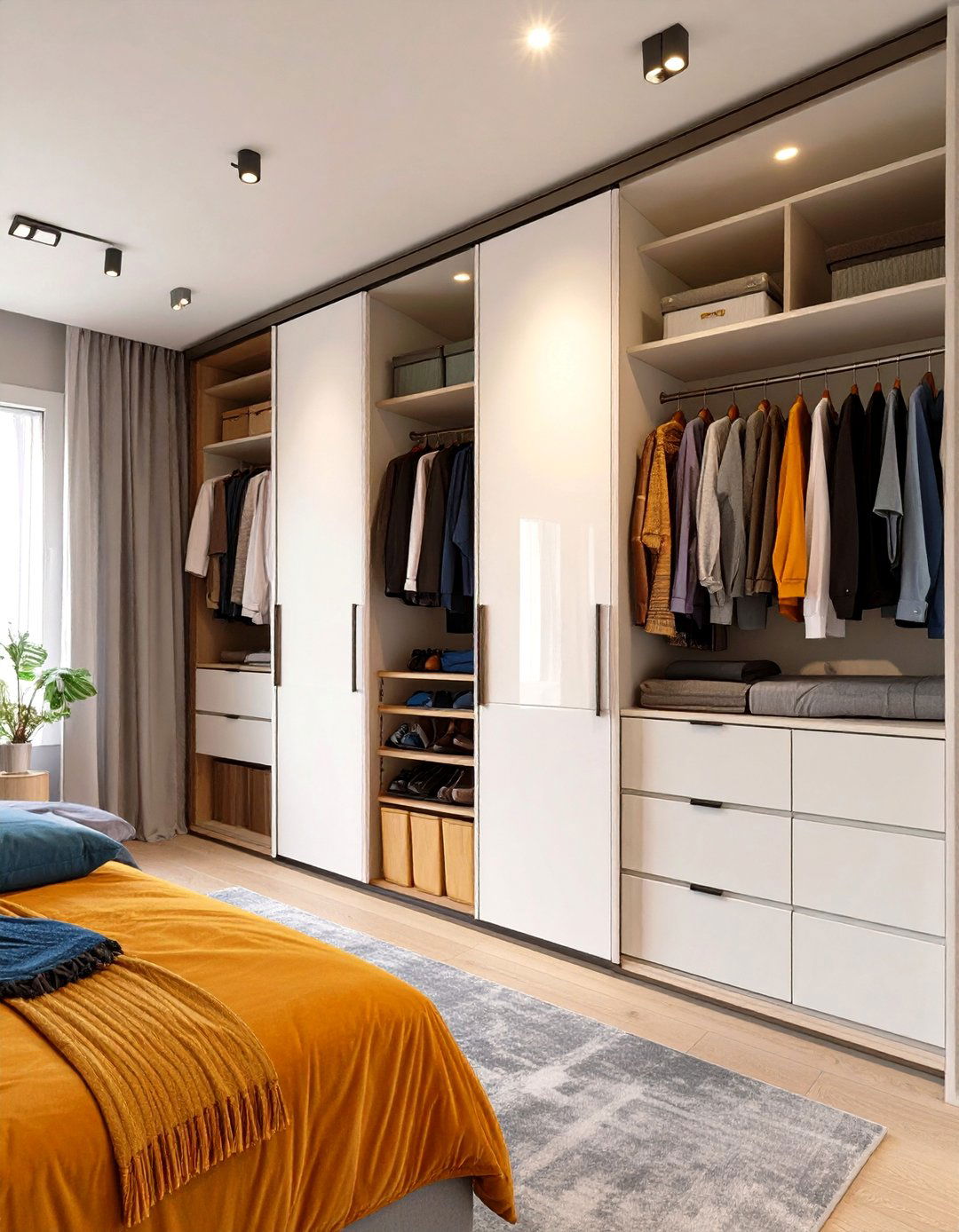 Small Bedroom with a Full Wall Wardrobe - 30 small bedroom decorating ideas