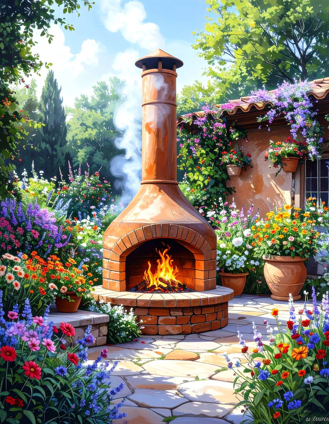 Small Chiminea Style Clay Fireplace - 30 small outdoor fireplace ideas