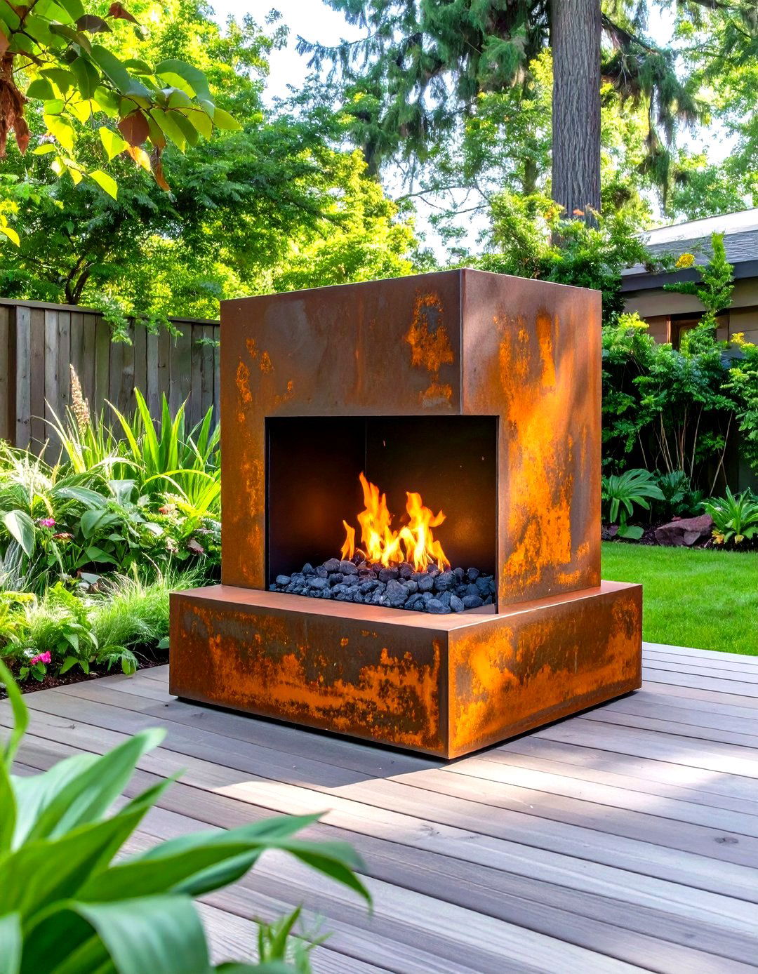 Small Corten Steel Fireplace - 30 small outdoor fireplace ideas