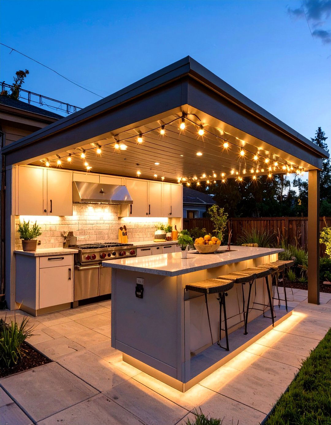 Small Covered Outdoor Kitchen with Integrated Lighting - 30 small covered outdoor kitchen ideas