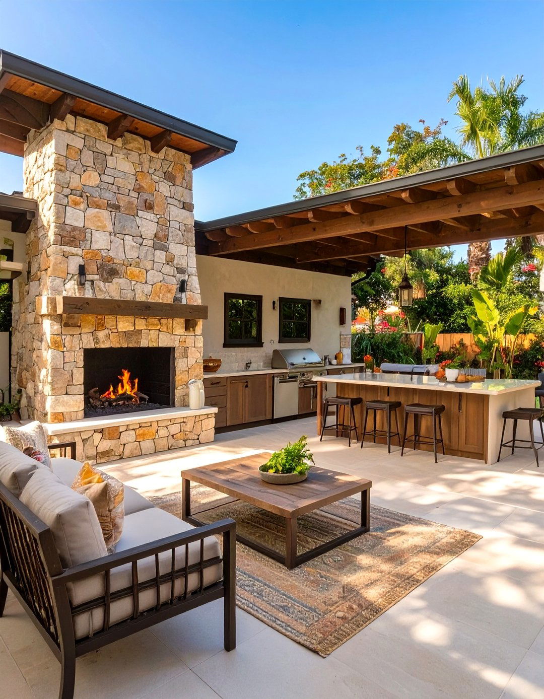 Small Covered Outdoor Kitchen with a Fireplace - 30 small covered outdoor kitchen ideas