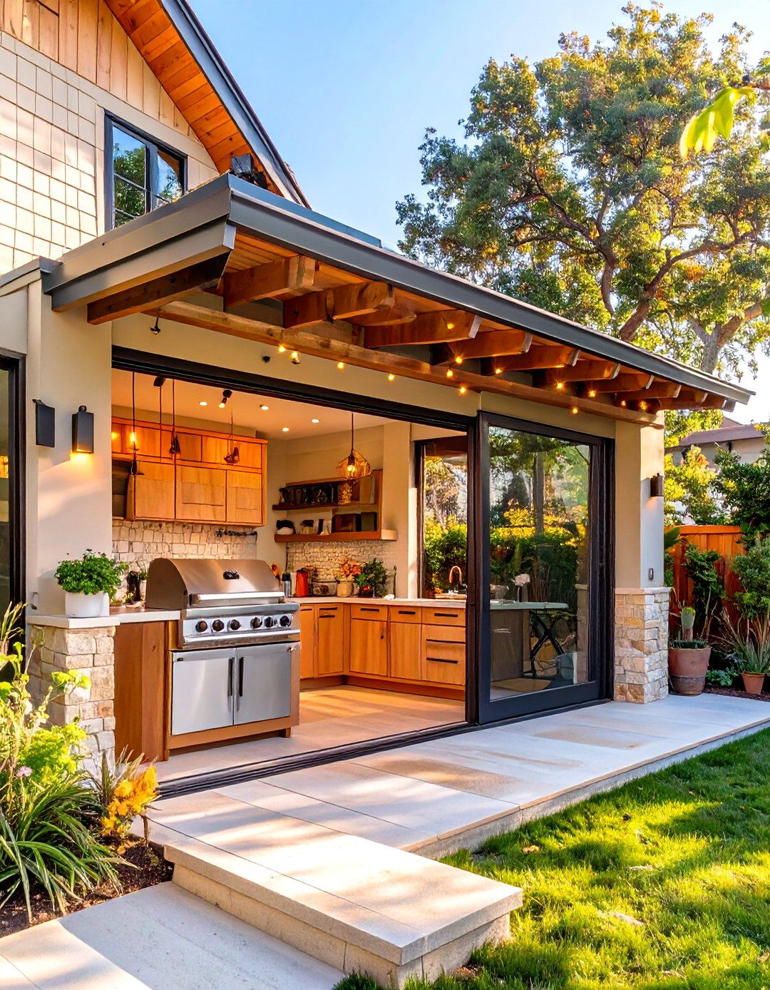 Small Covered Outdoor Kitchen with a Pass Through Window - 30 small covered outdoor kitchen ideas