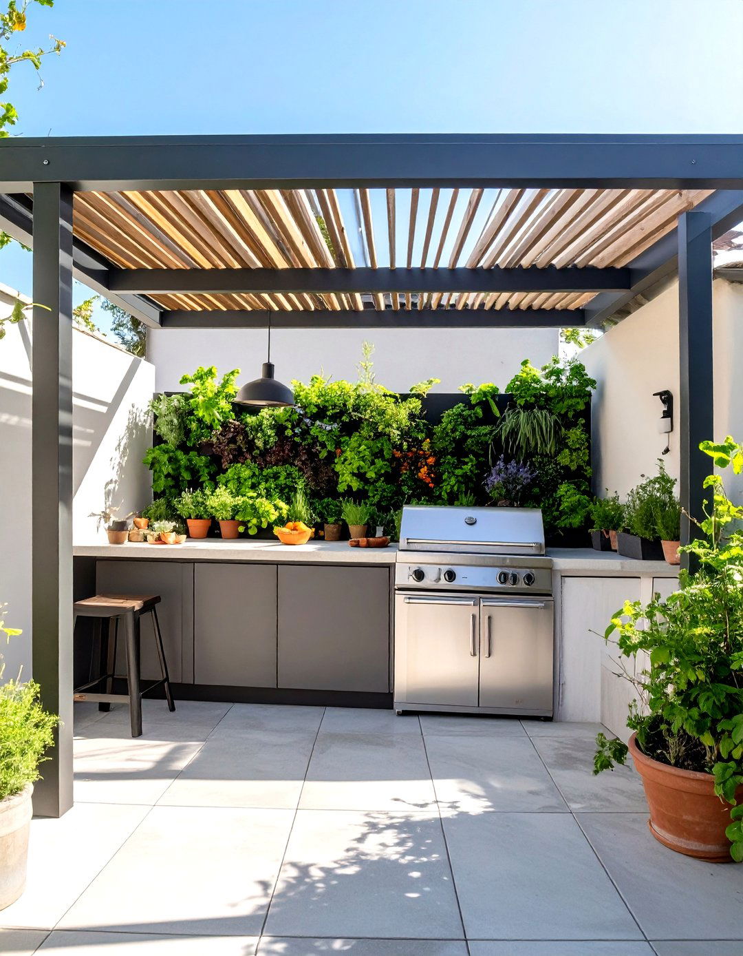 Small Covered Outdoor Kitchen with a Vertical Herb Garden - 30 small covered outdoor kitchen ideas