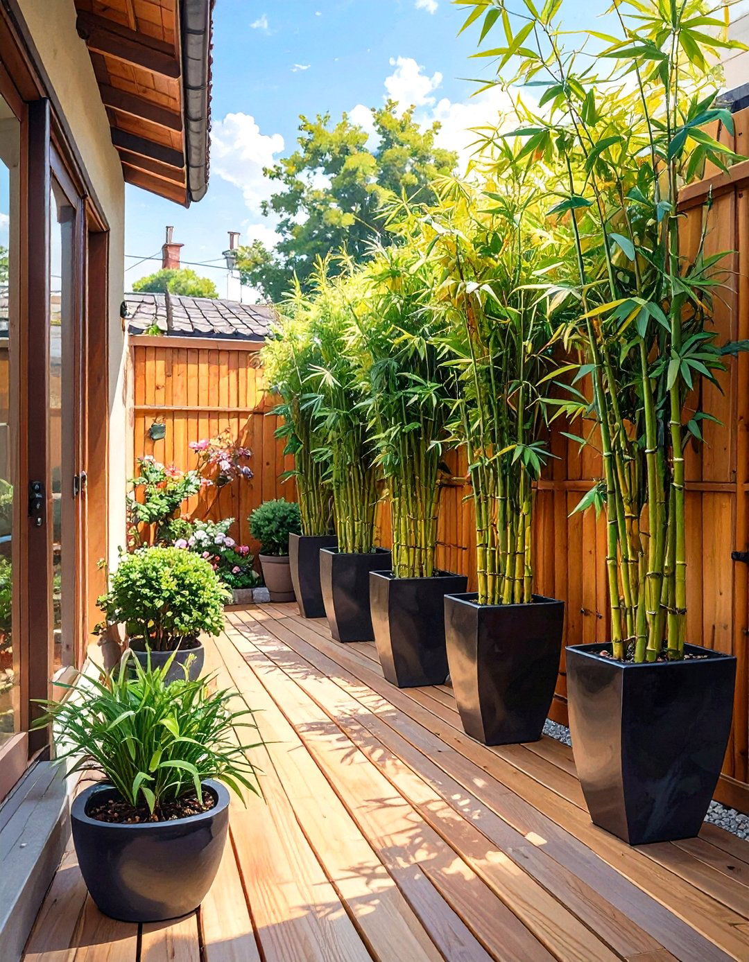 Small Deck with Tall Privacy Planters - 30 simple small deck ideas