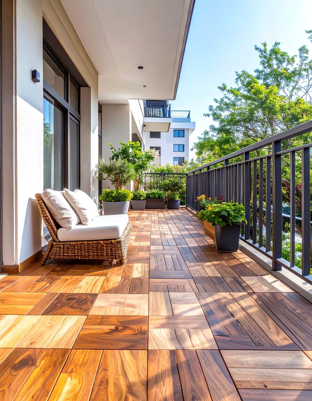 Small Deck with a Checkerboard Deck Tile Layout - 30 simple small deck ideas