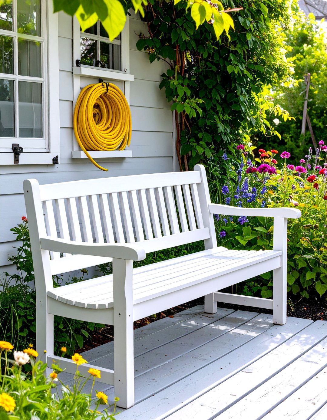 Small Deck with a Hidden Hose Reel Bench - 30 simple small deck ideas