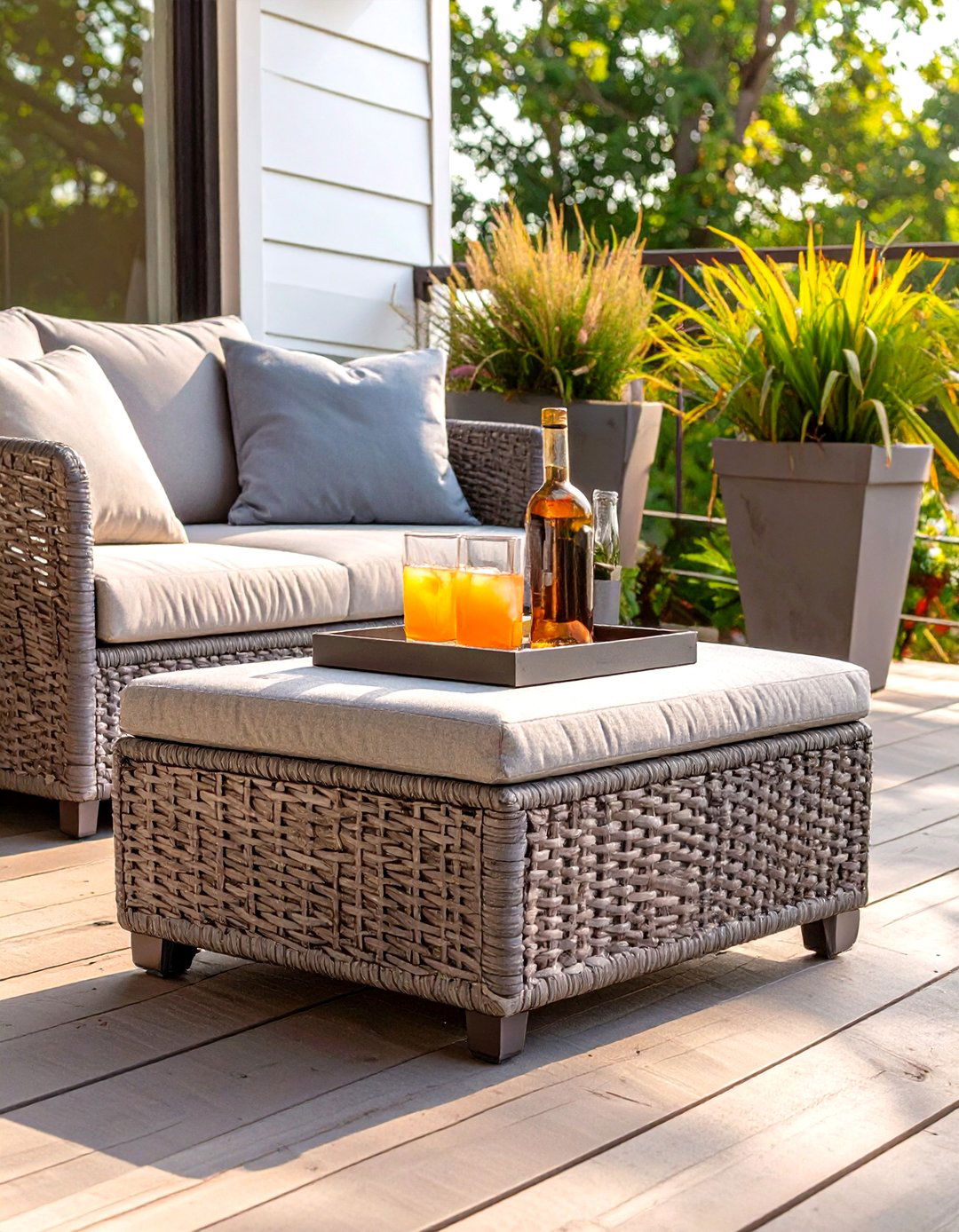 Small Deck with a Multi Functional Storage Ottoman - 30 simple small deck ideas