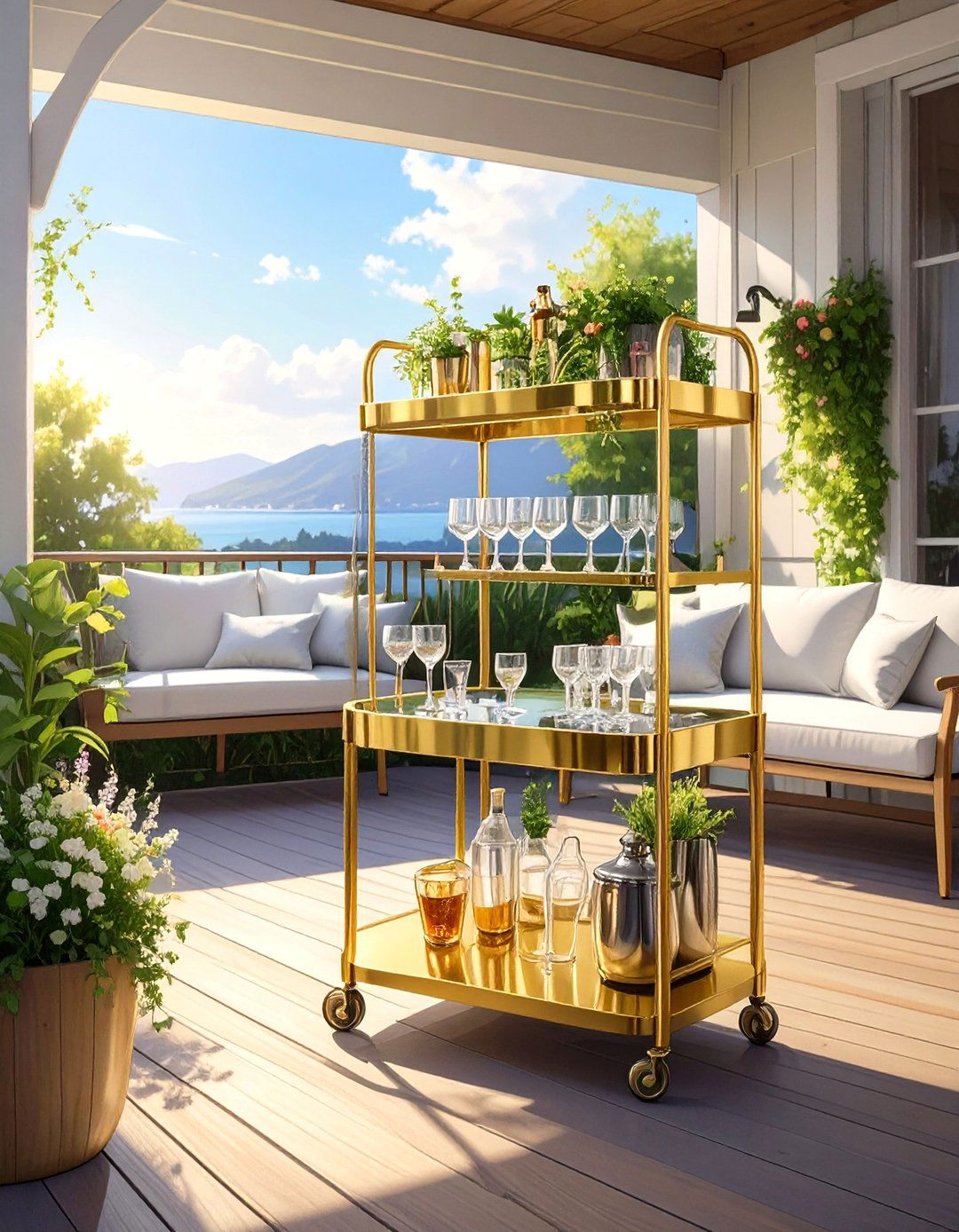 Small Deck with a Portable Bar Cart - 30 small deck ideas