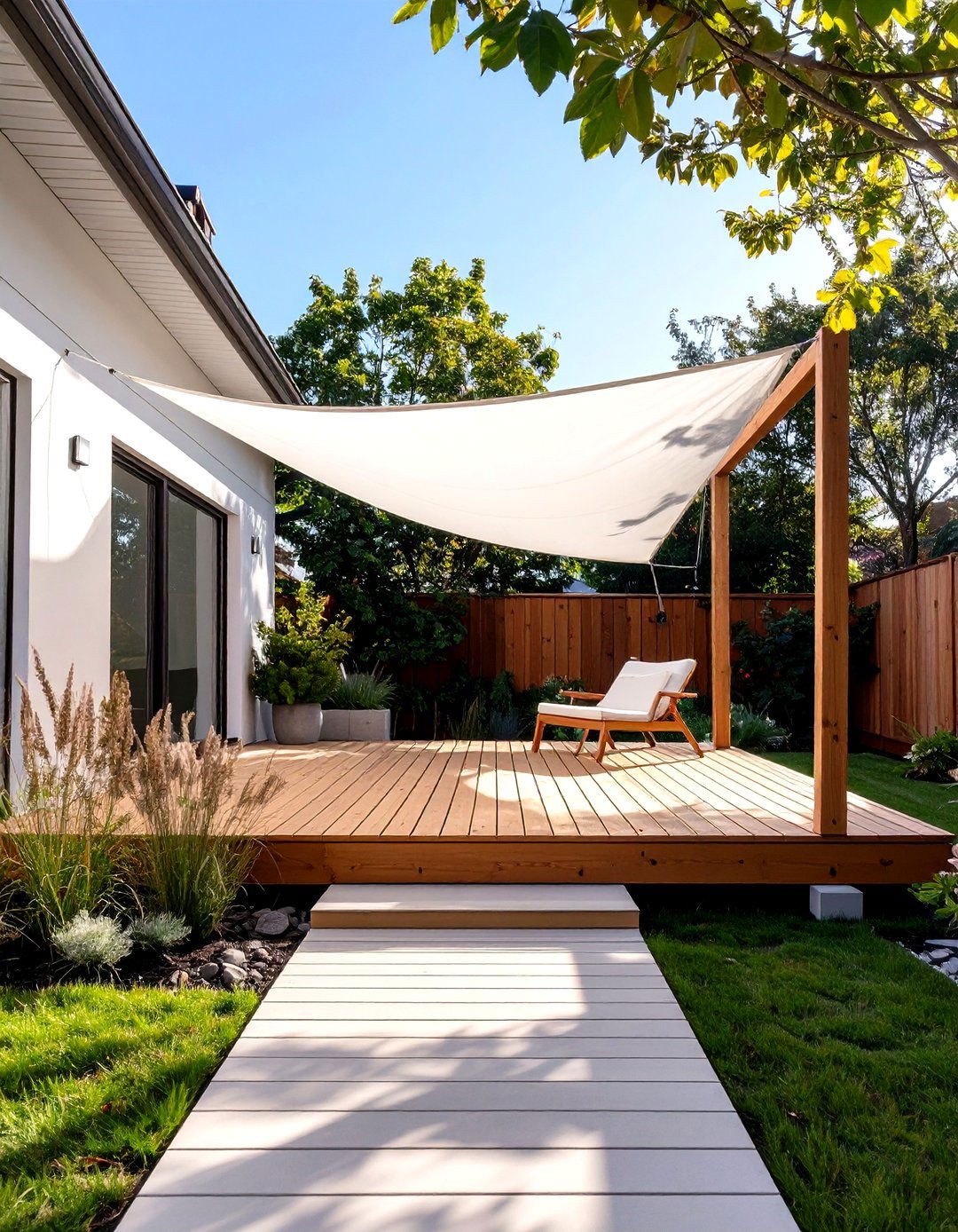 Small Deck with a Removable Shade Sail - 30 simple small deck ideas
