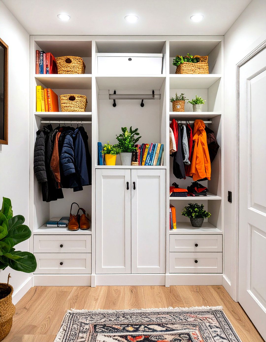 Small Entryway Coat Closet Flanked by Bookshelves - 30 small entryway coat closet ideas