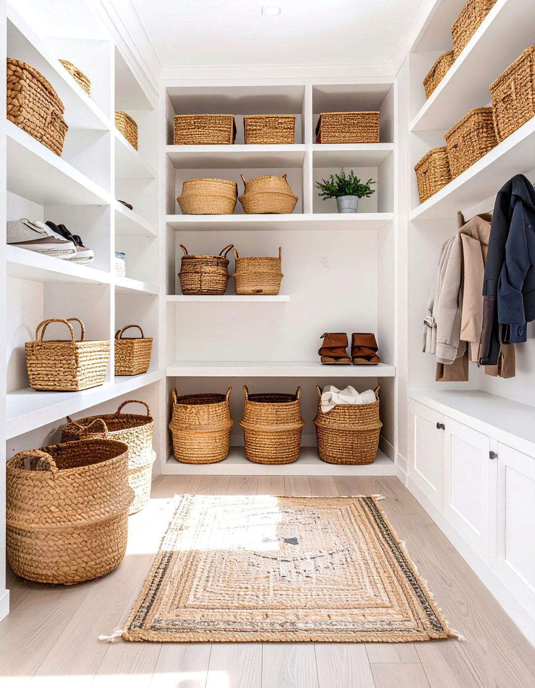 Small Entryway Coat Closet with Wicker Baskets - 30 small entryway coat closet ideas