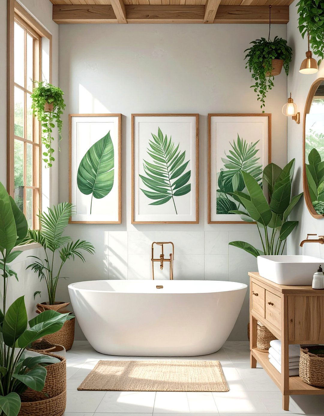 Small Farmhouse Bathroom with Botanical Prints - 30 small farmhouse bathroom ideas