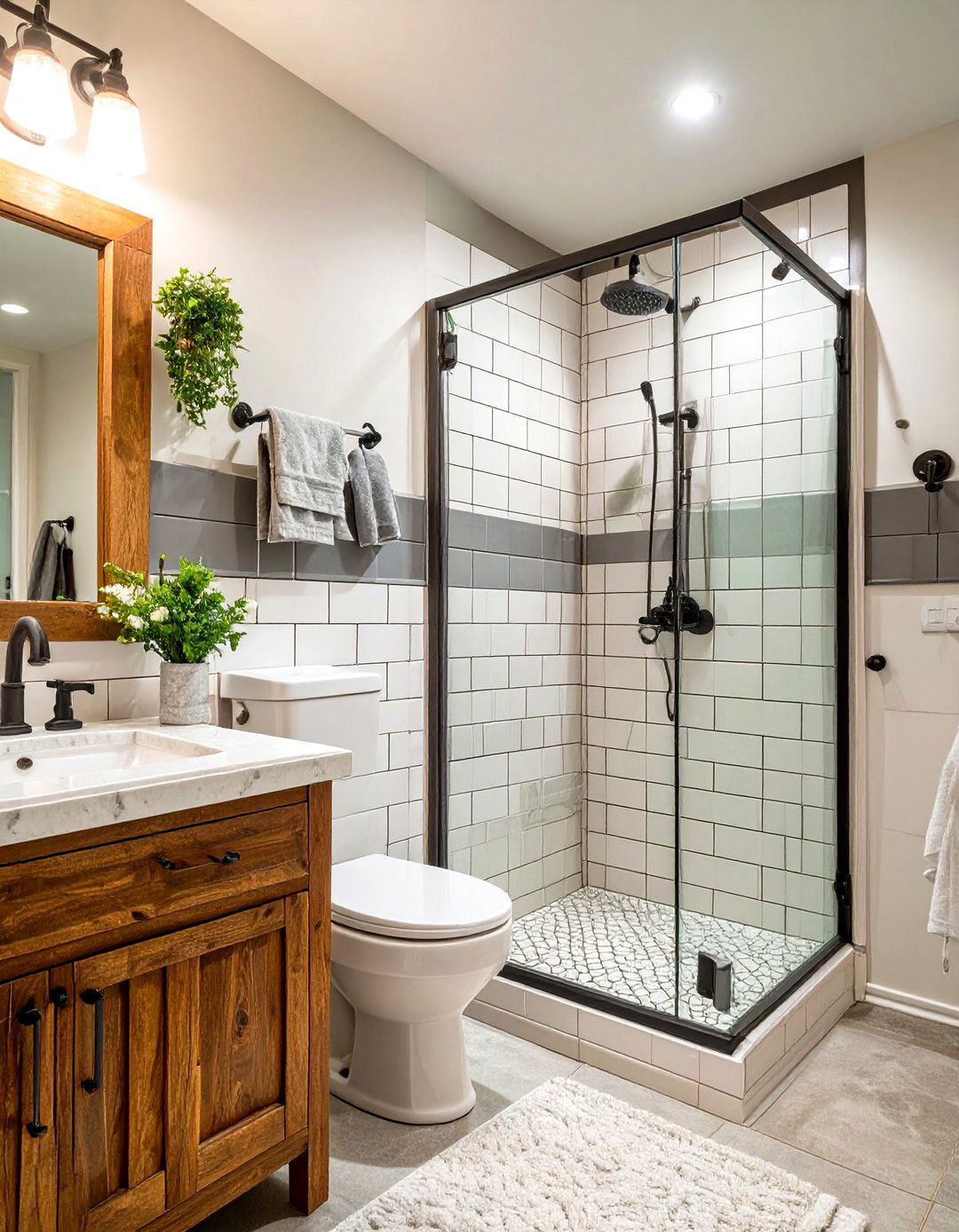Small Farmhouse Bathroom with Subway Tile - 30 small farmhouse bathroom ideas