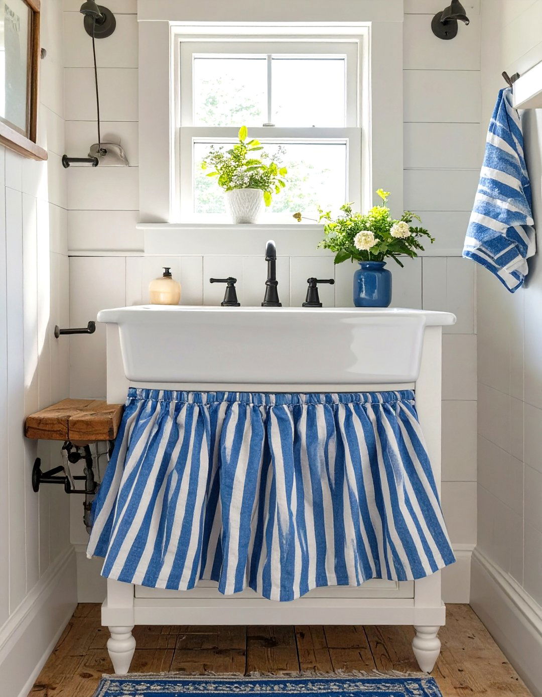 Small Farmhouse Bathroom with a Skirted Sink - 30 small farmhouse bathroom ideas
