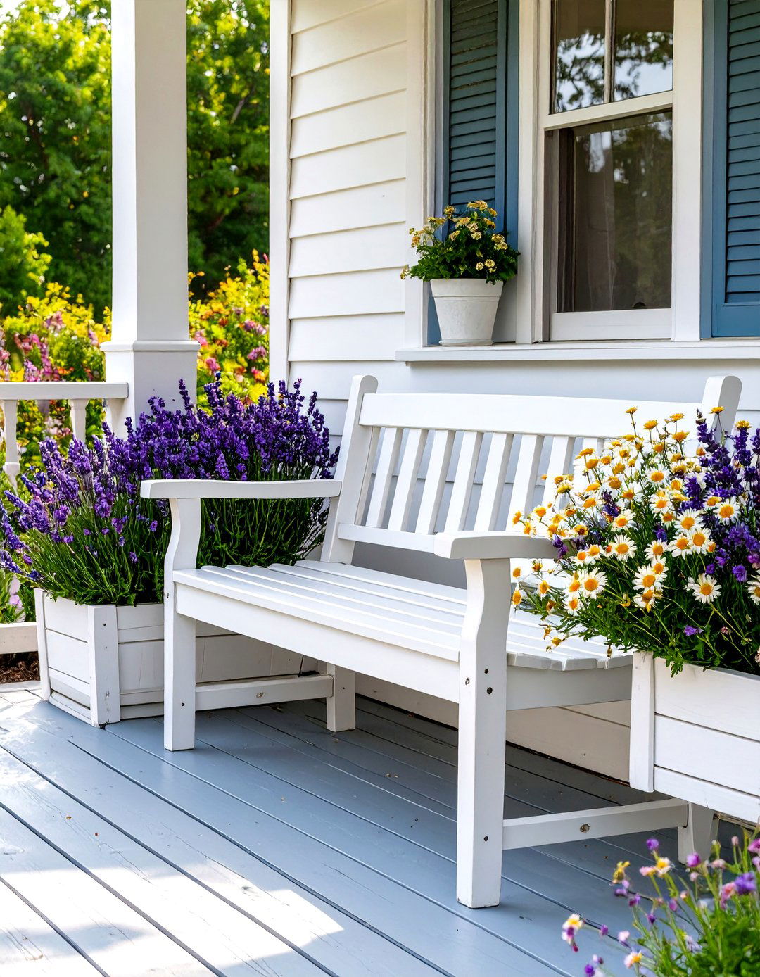 Small Front Porch Bench with Integrated Planters - 30 small front porch landscaping ideas