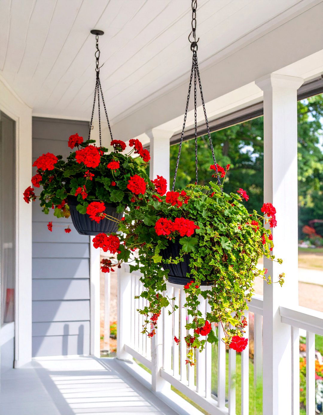Small Front Porch Hanging Baskets with Trailing Flowers - 30 small front porch landscaping ideas