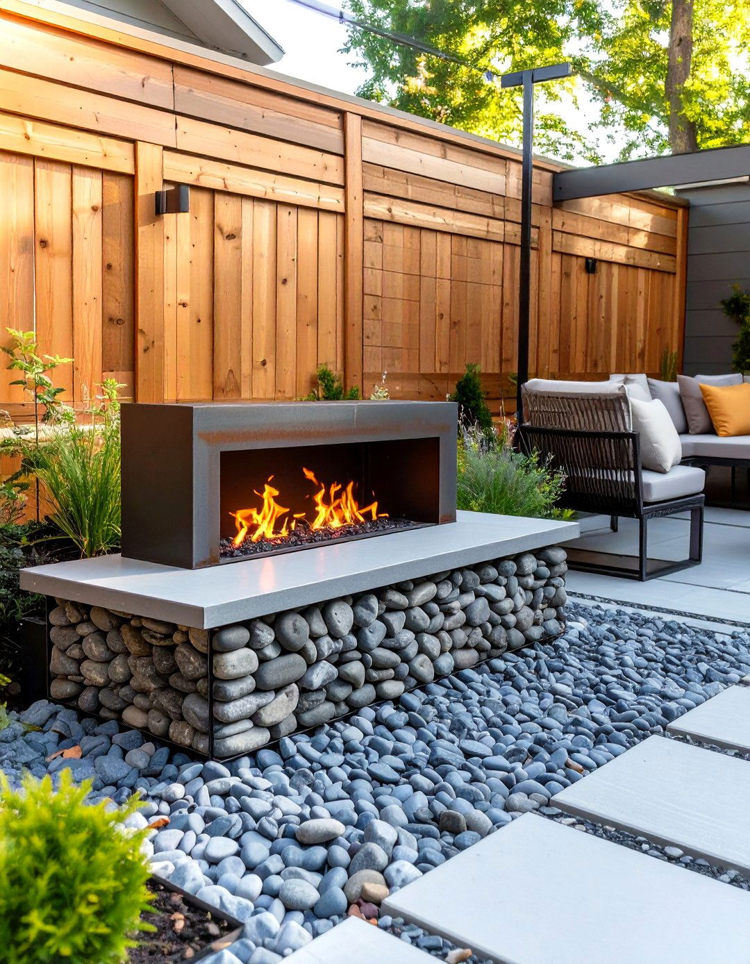 Small Gabion Wall Fireplace - 30 small outdoor fireplace ideas