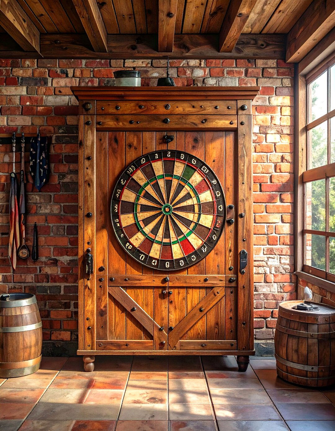 Small Garage Dartboard and Scoreboard Cabinet - 30 small garage man cave ideas