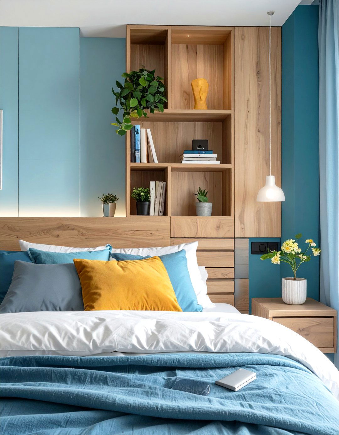 Small Guest Bedroom with a Headboard with Shelves - 30 small guest bedroom ideas