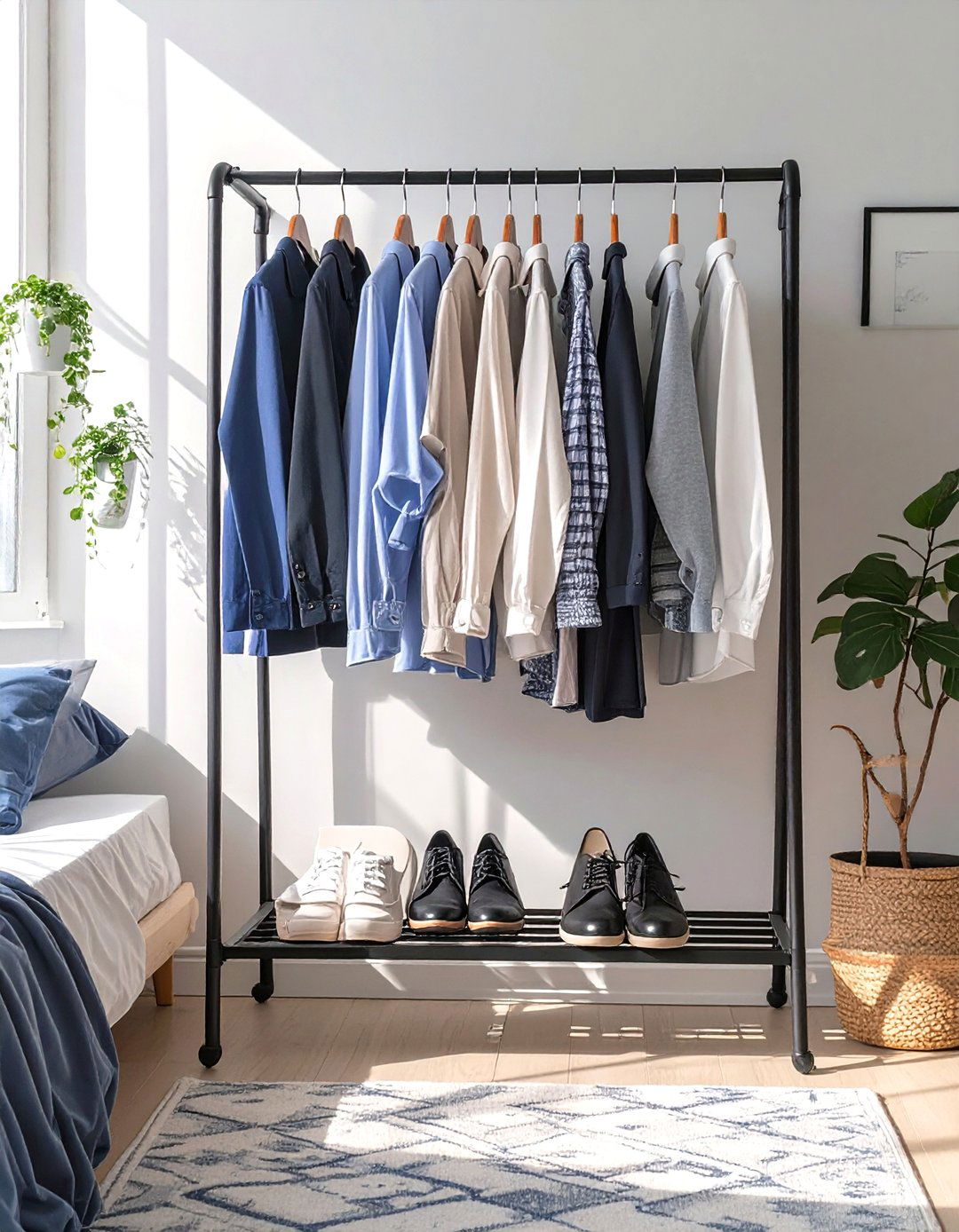 Small Guest Bedroom with a Portable Garment Rack - 30 small guest bedroom ideas