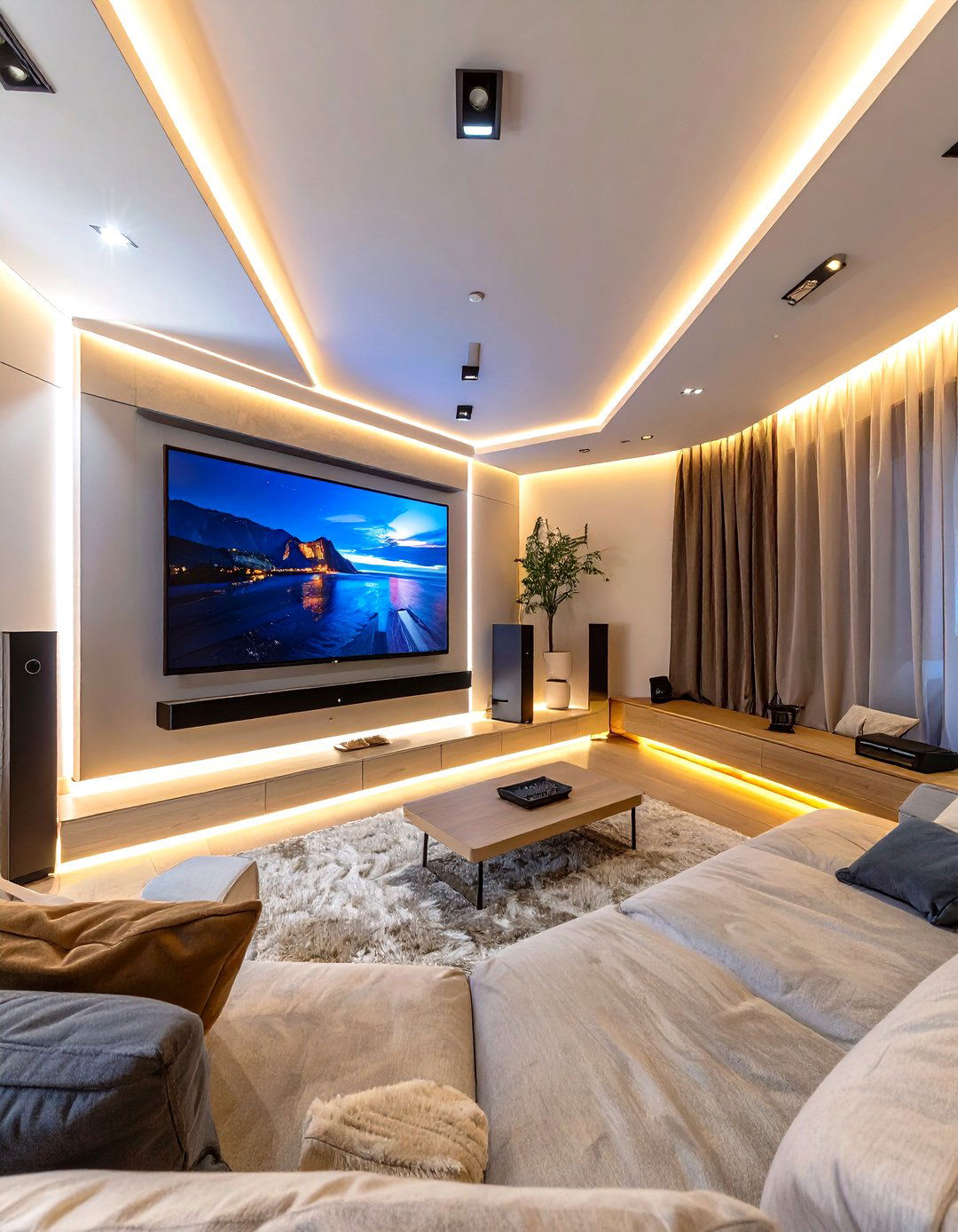 Small Home Theater with Ambient Lighting - 30 small home theater ideas