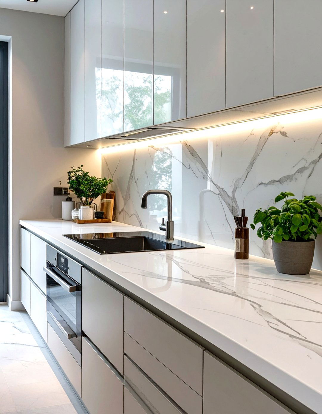 Small Kitchen Backsplash from a Continuous Countertop - 30 small kitchen backsplash ideas