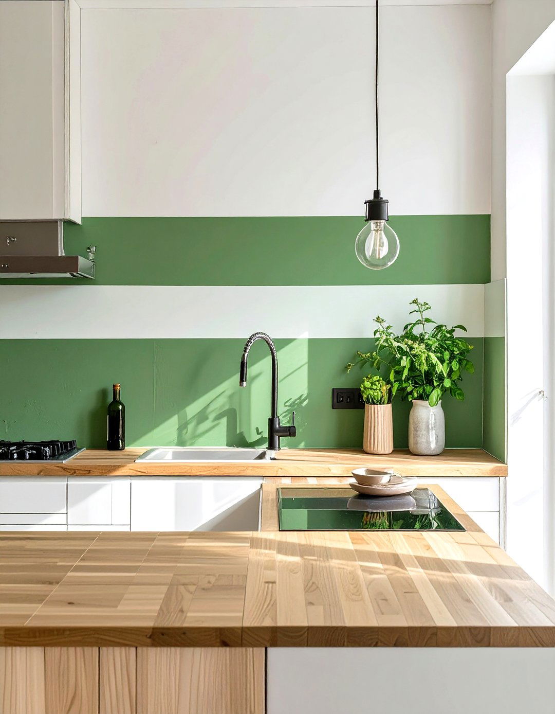 Small Kitchen Backsplash with a Simple Painted Stripe - 30 small kitchen backsplash ideas