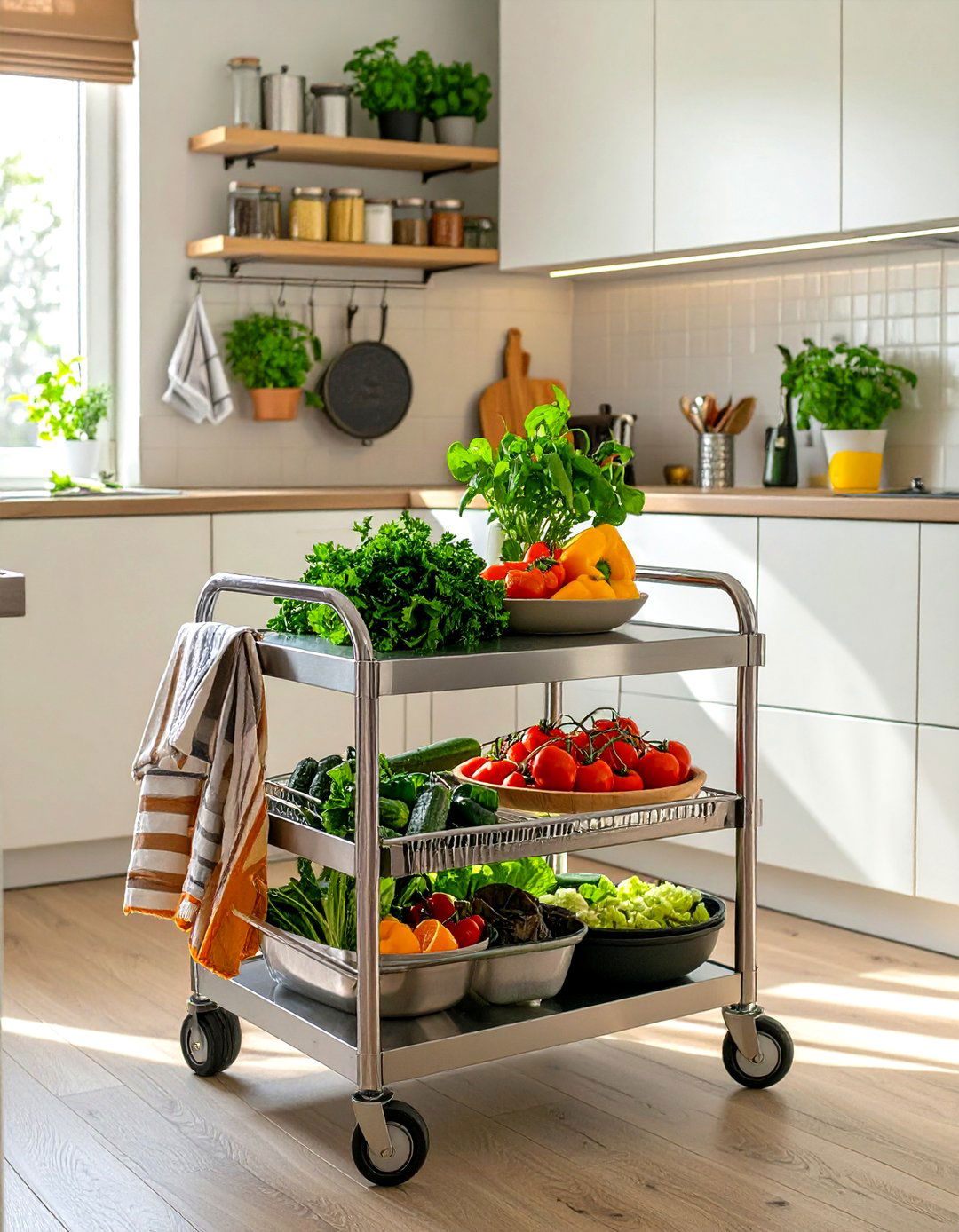 Small Kitchen Design with a Mobile Cart - 30 small kitchen designs photo gallery