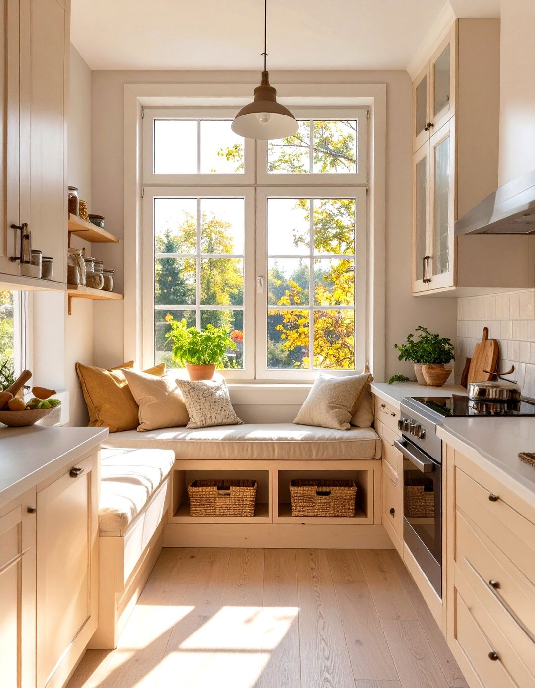 Small Kitchen Design with a Window Seat - 30 small kitchen designs photo gallery