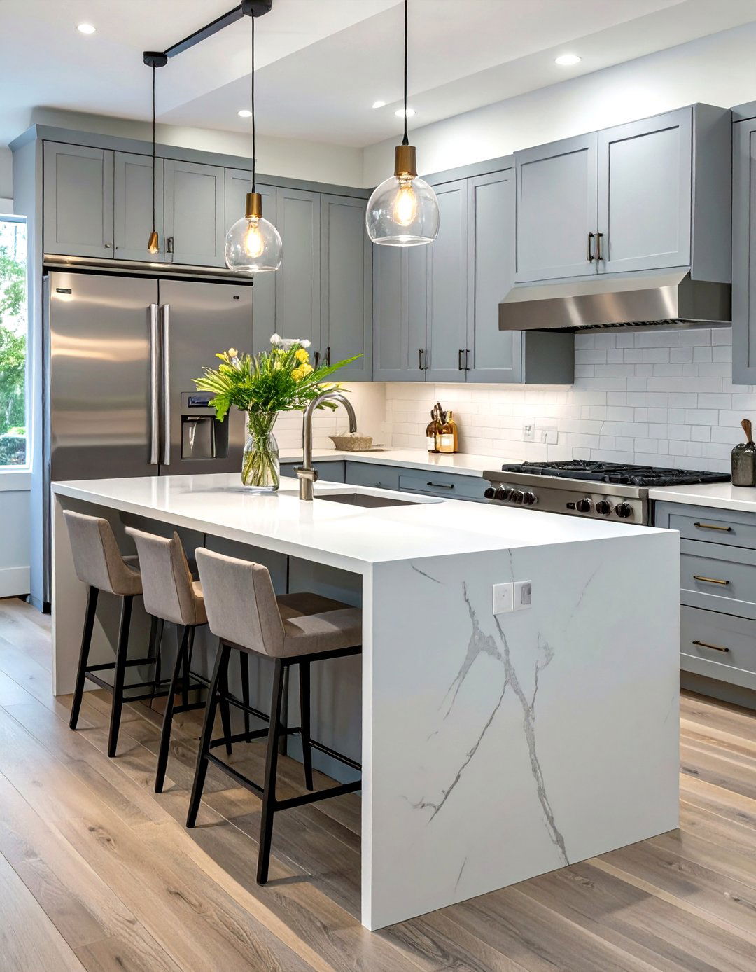Small Kitchen Island with Waterfall Countertop - 30 small kitchen ideas with island
