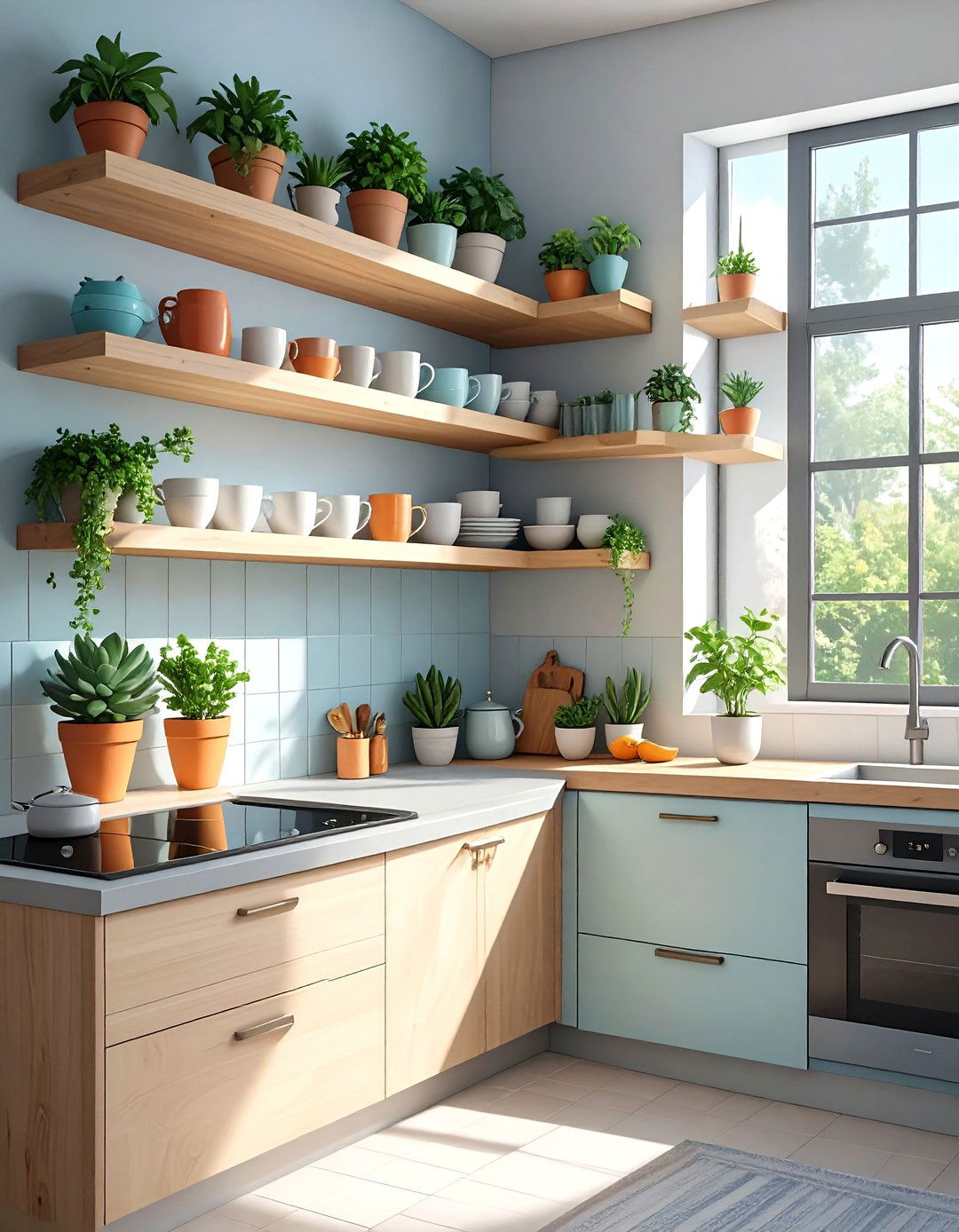 Small Kitchen Remodel with Floating Shelves in Corners - 30 small kitchen remodel ideas