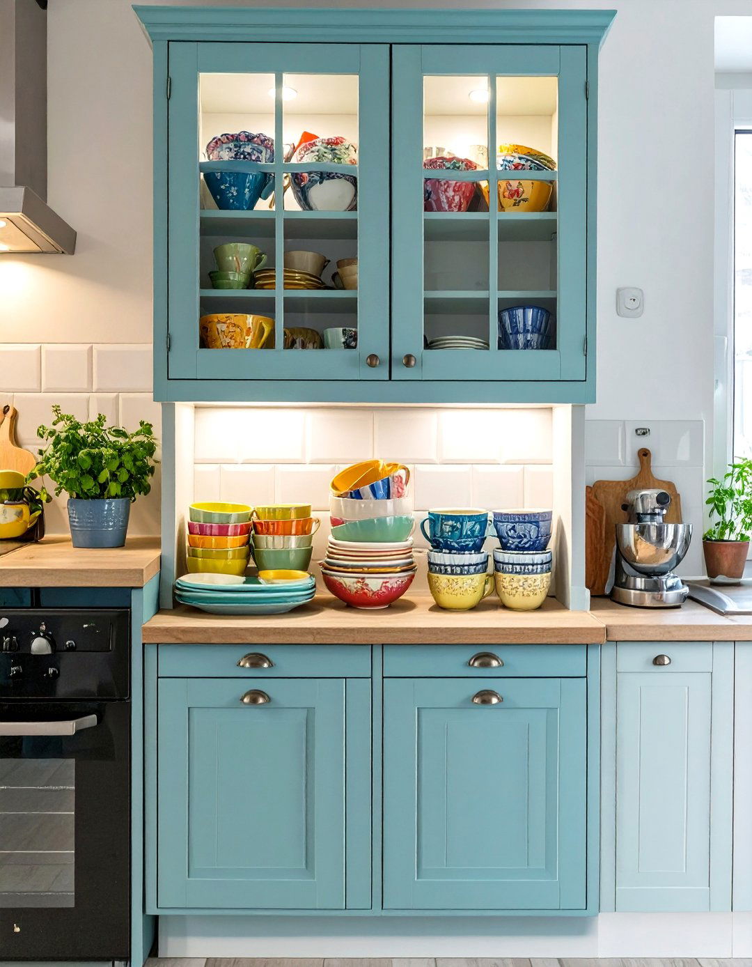 Small Kitchen with Glass Front Cabinets - 30 small kitchen design ideas