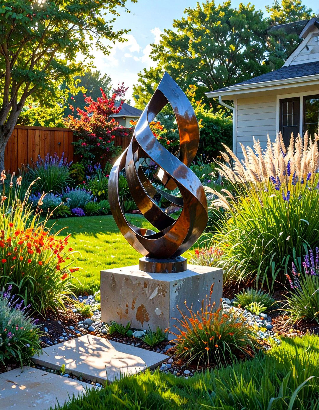 Small Landscaping with a Focal Point Sculpture - 30 small landscaping ideas
