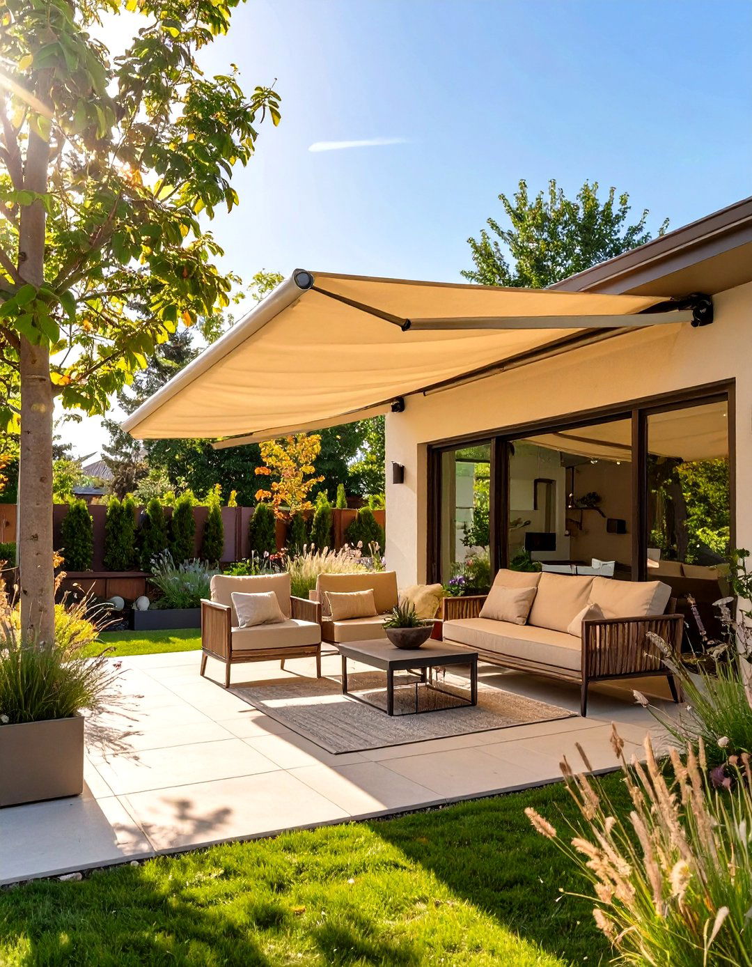 Small Landscaping with a Retractable Awning - 30 small landscaping ideas