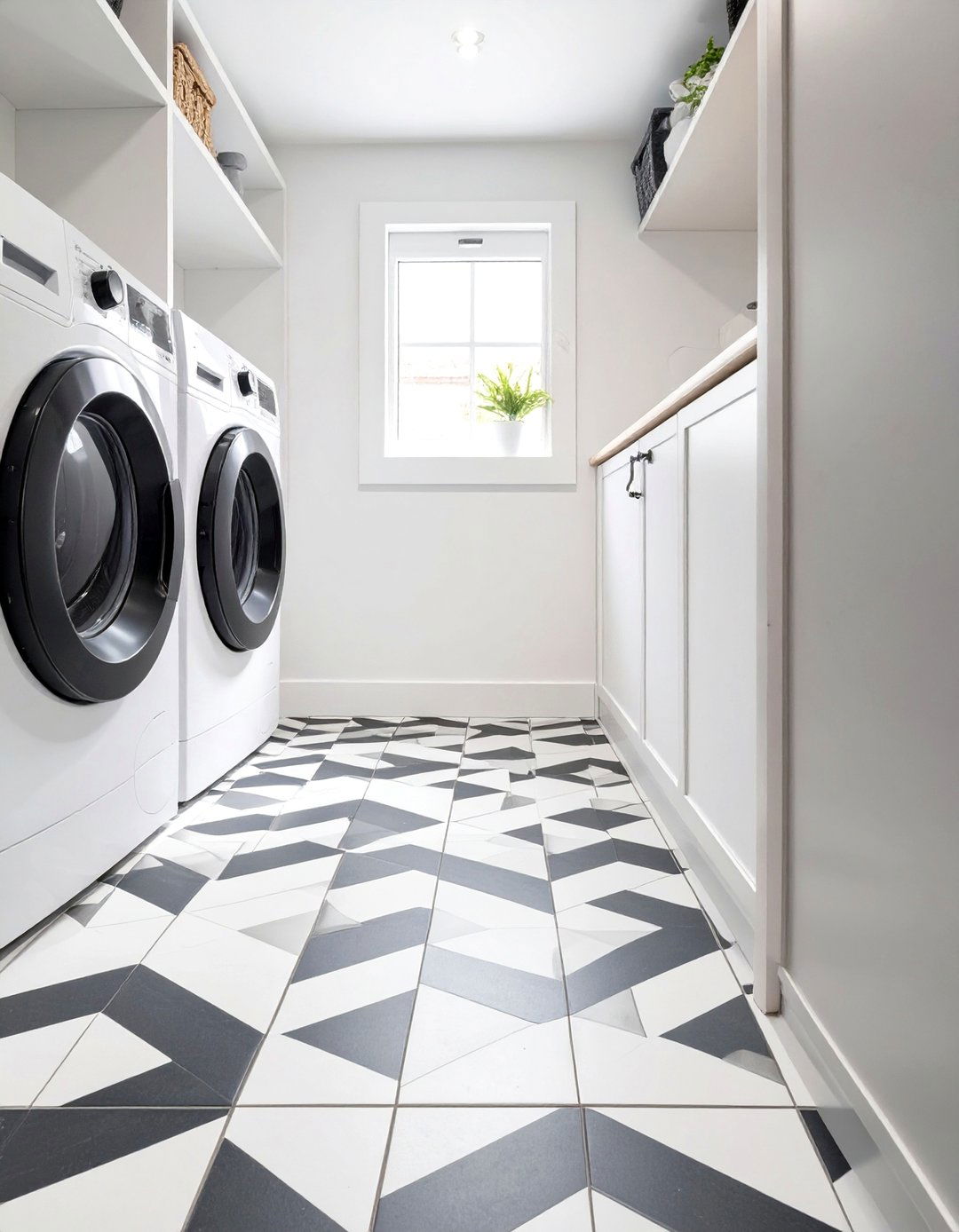 Small Laundry Closet with Decorative Flooring - 30 small laundry closet ideas