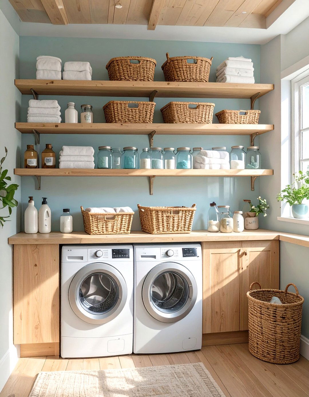 Small Laundry Closet with Floating Shelves - 30 small laundry closet ideas